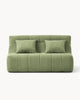 Sofa dwuosobowa SHAPE - sofa dwuosobowa widok z przodu, z dwoma poduszkami na siedzisku i przeszyciami.