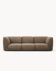 Sofa trzyosobowa CALM - sofa trzyosobowa widoczna z przodu, z miękkimi poduszkami i zaokrąglonymi bokami.