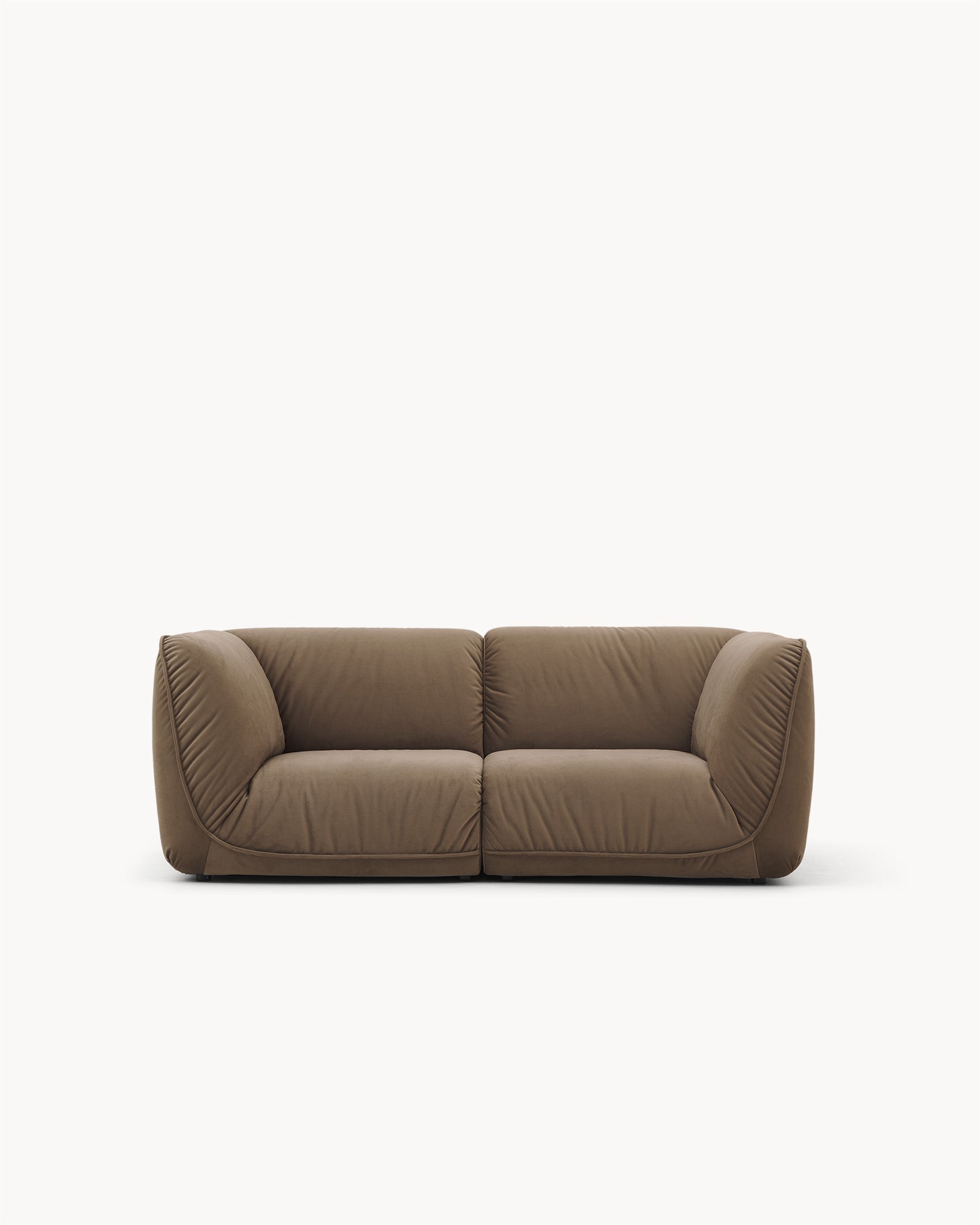 Sofa dwuosobowa CALM - sofa dwuosobowa widoczna z boku, z zaokrąglonymi bokami i miękkim siedziskiem.