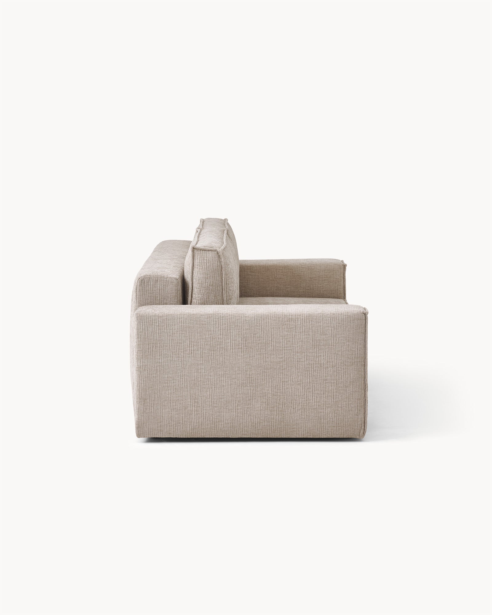 Sofa z funkcją spania CUBE, tkanina infini - sofa z funkcją spania widok z boku, z prostymi liniami i niskim oparciem.