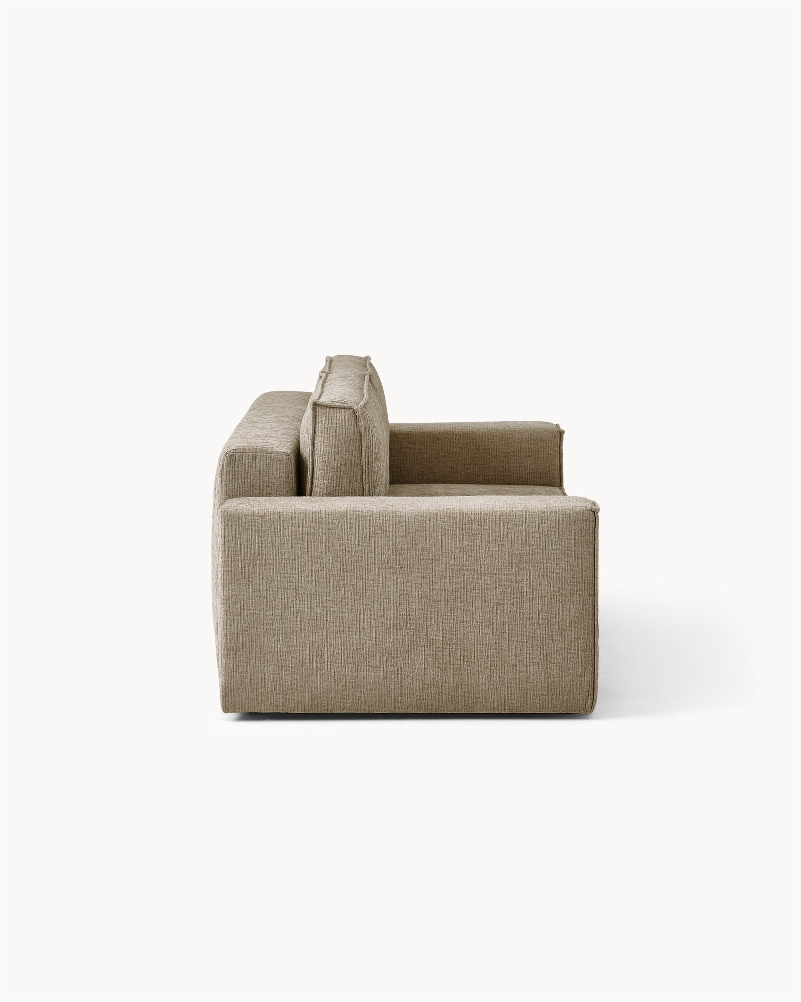 Sofa z funkcją spania CUBE, tkanina infini - sofa z funkcją spania widok z boku, z prostymi liniami i niskim oparciem.
