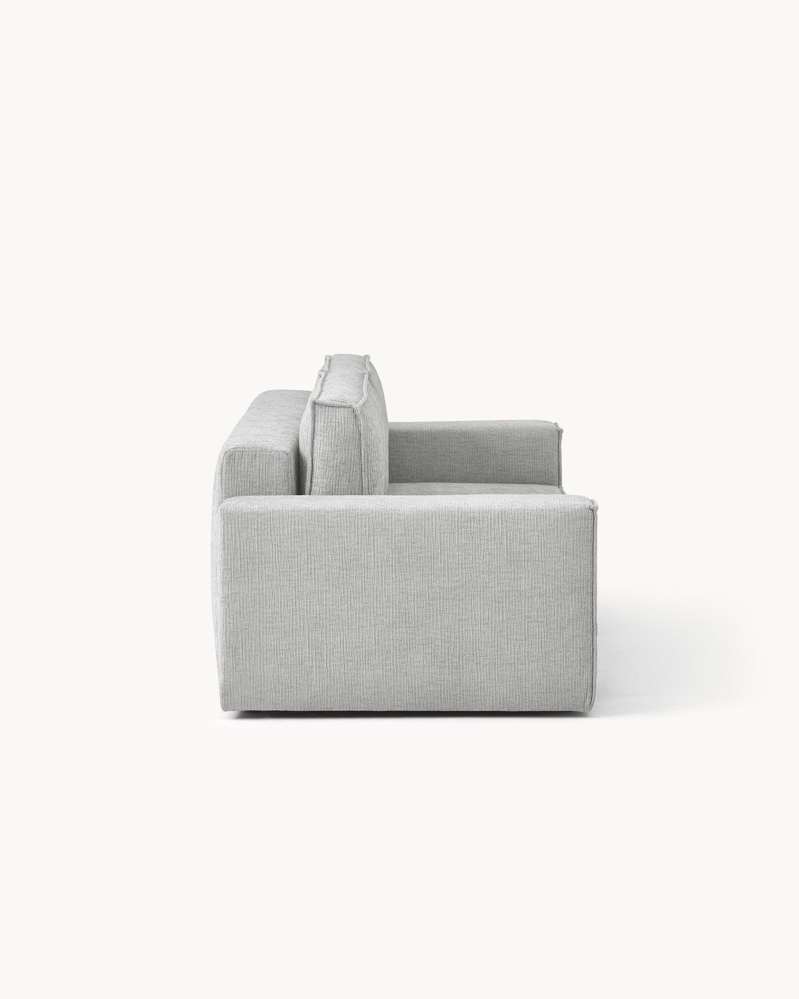 Sofa z funkcją spania CUBE, tkanina infini - sofa z funkcją spania widok z boku, z prostymi liniami i niskim oparciem.