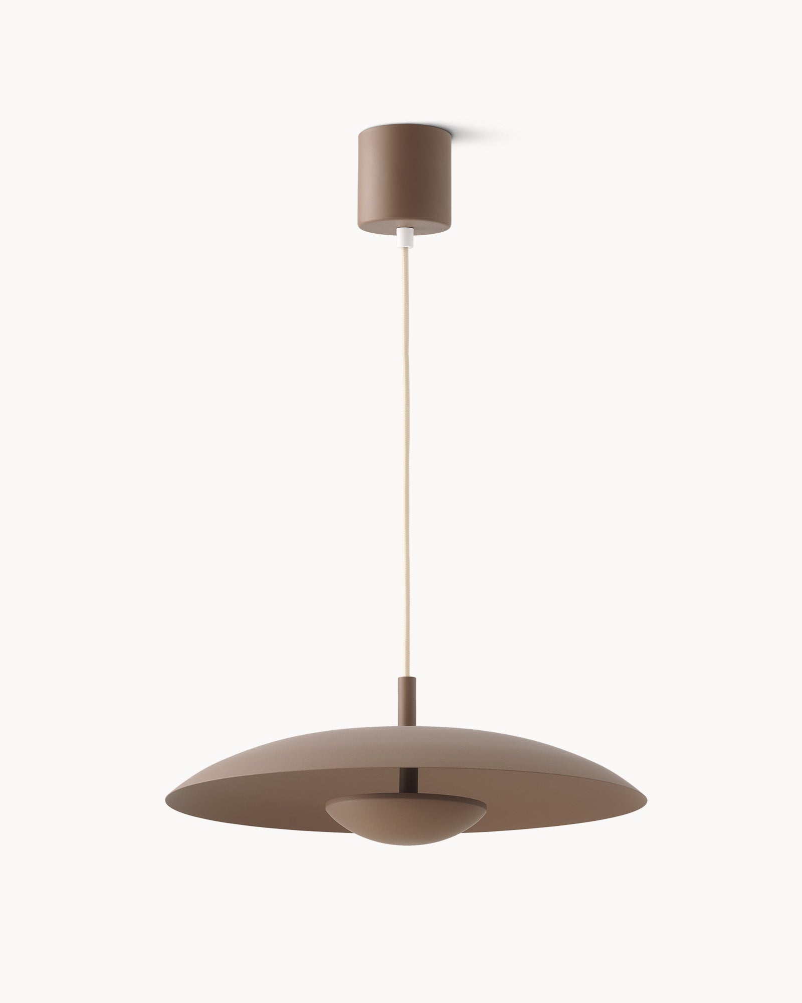 Lampa wisząca HALO - lampa wisząca z okrągłym kloszem i centralnym źródłem światła, zawieszona na przewodzie. Widok z boku, ukazujący kształt i detal konstrukcji.