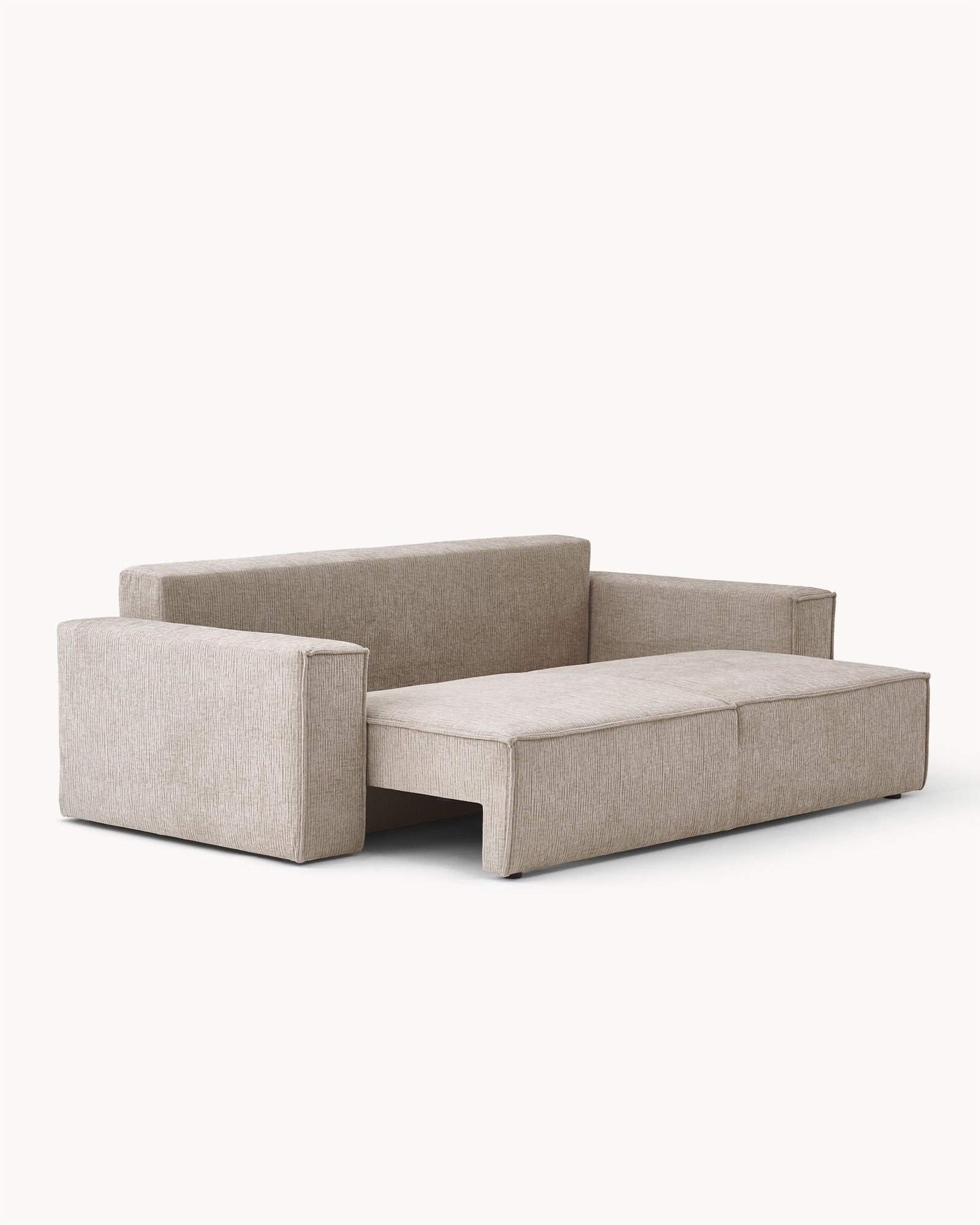 Sofa z funkcją spania CUBE, tkanina infini - sofa z funkcją spania z widokiem z boku, z rozłożonym siedziskiem.