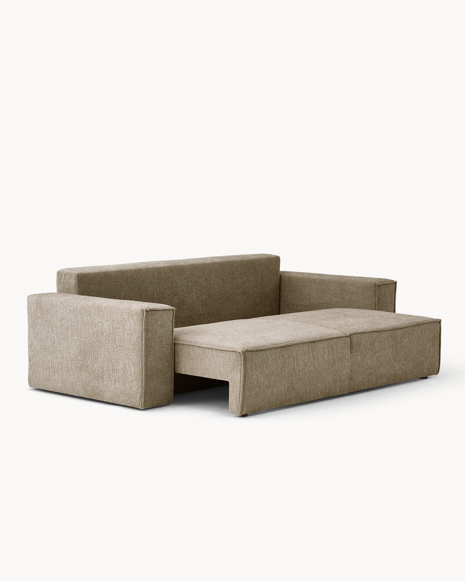 Sofa z funkcją spania CUBE, tkanina infini - sofa z funkcją spania z widokiem z boku, z rozłożonym siedziskiem.