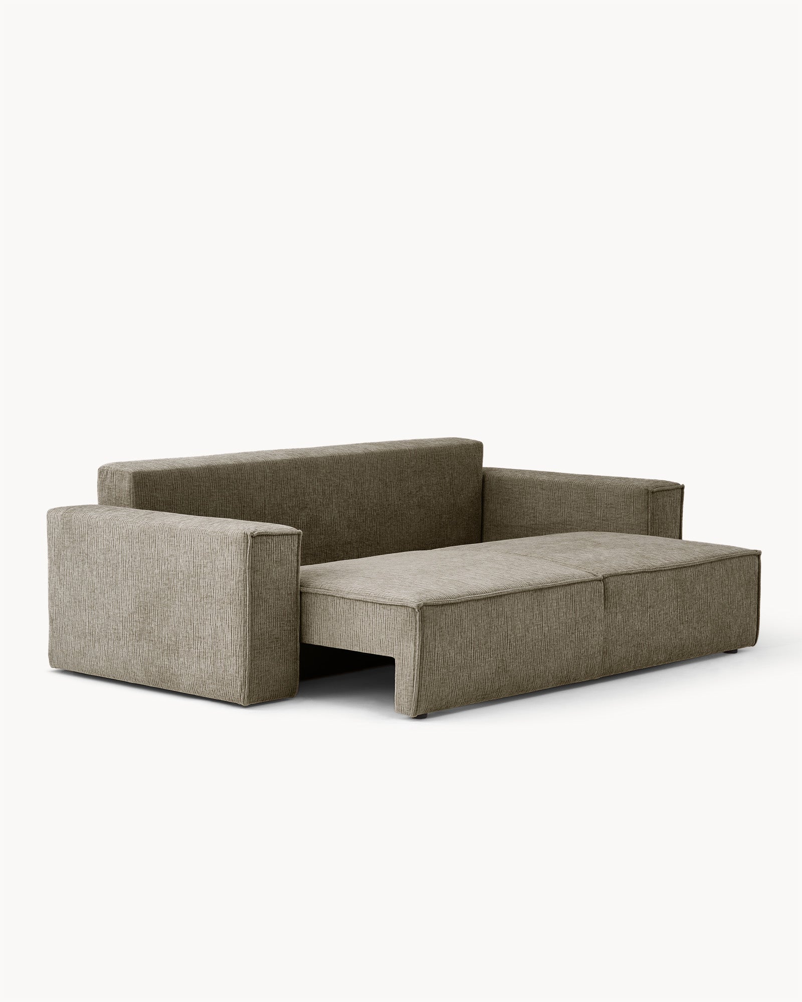 Sofa z funkcją spania CUBE, tkanina infini - sofa z funkcją spania z widokiem z boku, z rozłożonym siedziskiem.