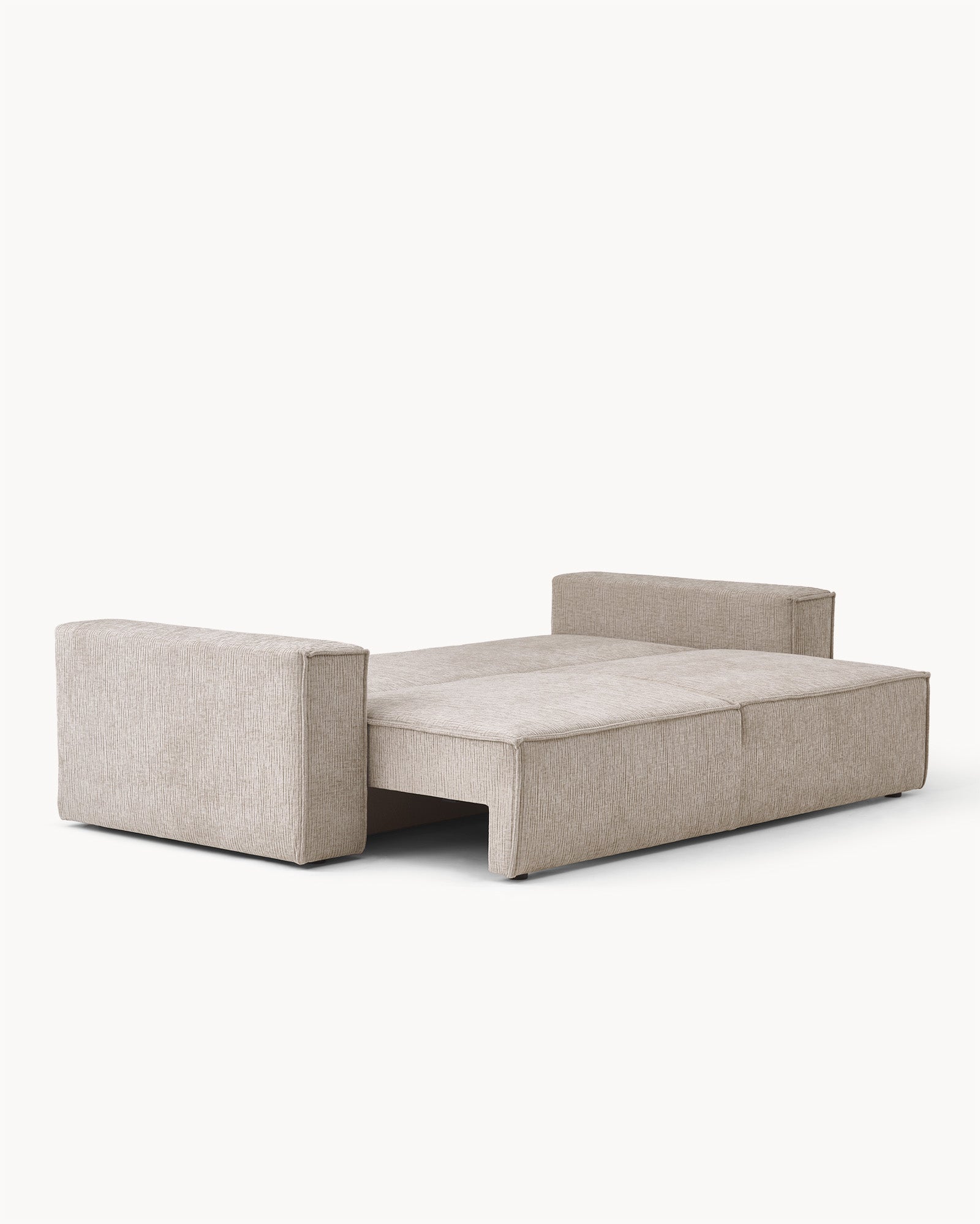 Sofa z funkcją spania CUBE, tkanina infini - sofa z funkcją spania, widok z boku, z rozłożonym siedziskiem.