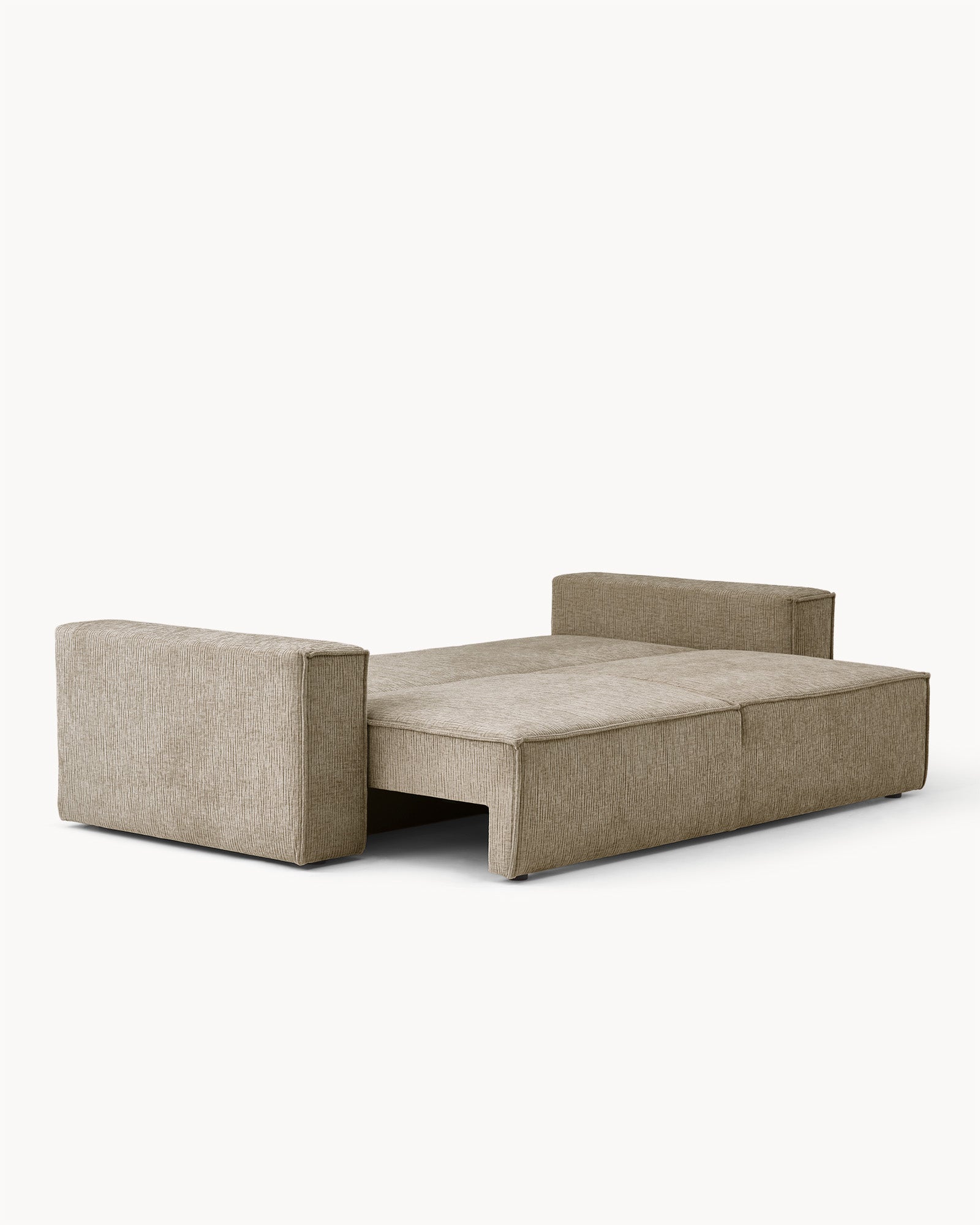 Sofa z funkcją spania CUBE, tkanina infini - sofa z funkcją spania, widok z boku, z rozłożonym siedziskiem.