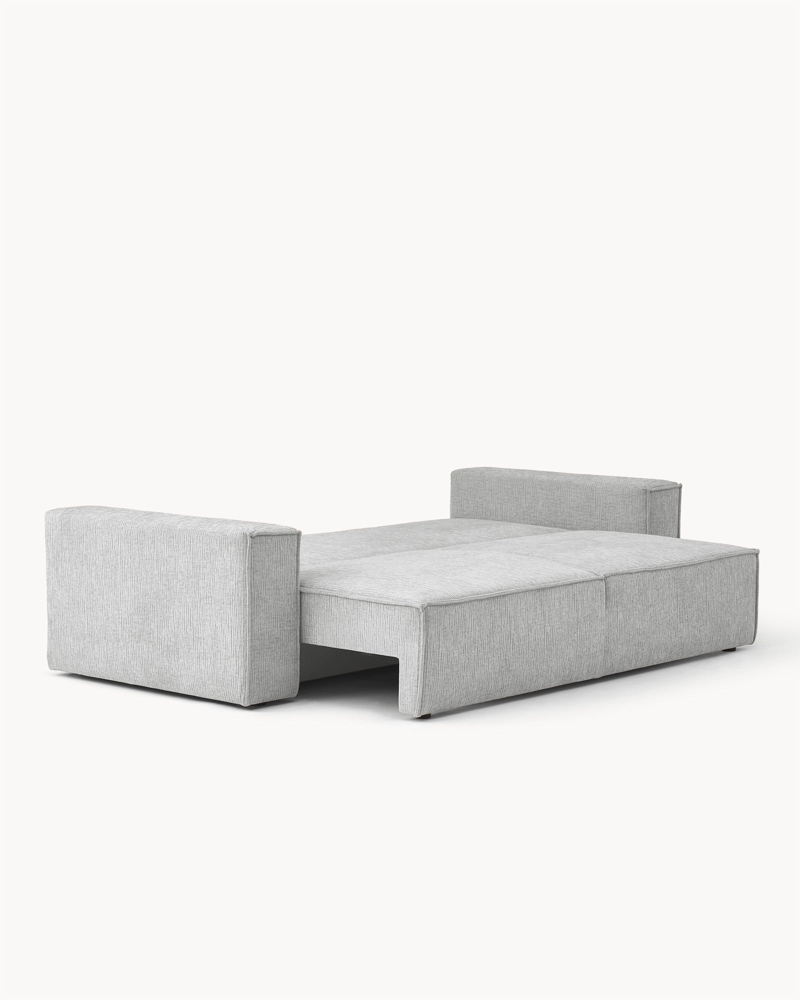 Sofa z funkcją spania CUBE, tkanina infini - sofa z funkcją spania, widok z boku, z rozłożonym siedziskiem.